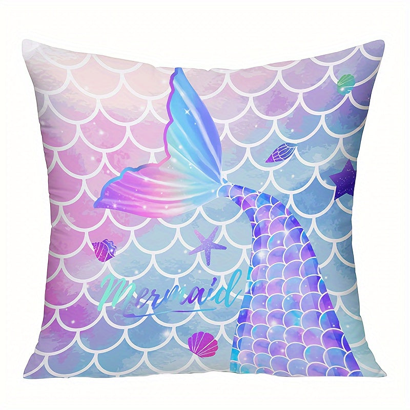Funda de almohada de cola de sirena de 18x18 pulgadas de poliéster con cremallera para decoración de guardería y habitación de niñas