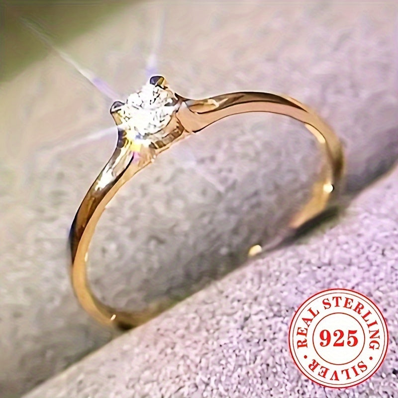 Sterling Silver Engagement Ring with Zirconia Single Stone for Women