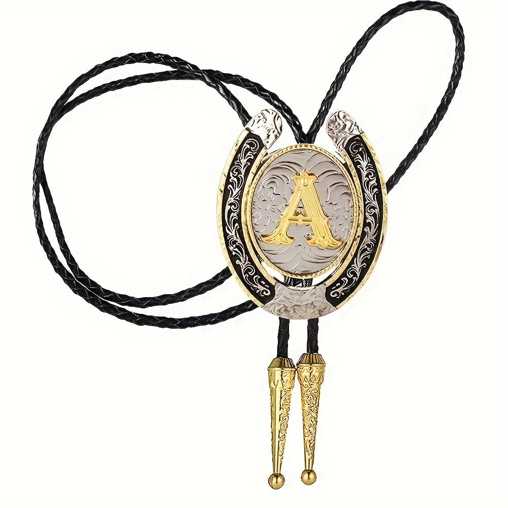 Men's Gold Round Tie with Letters A to Z Western Fashion Street Necklace Accessory