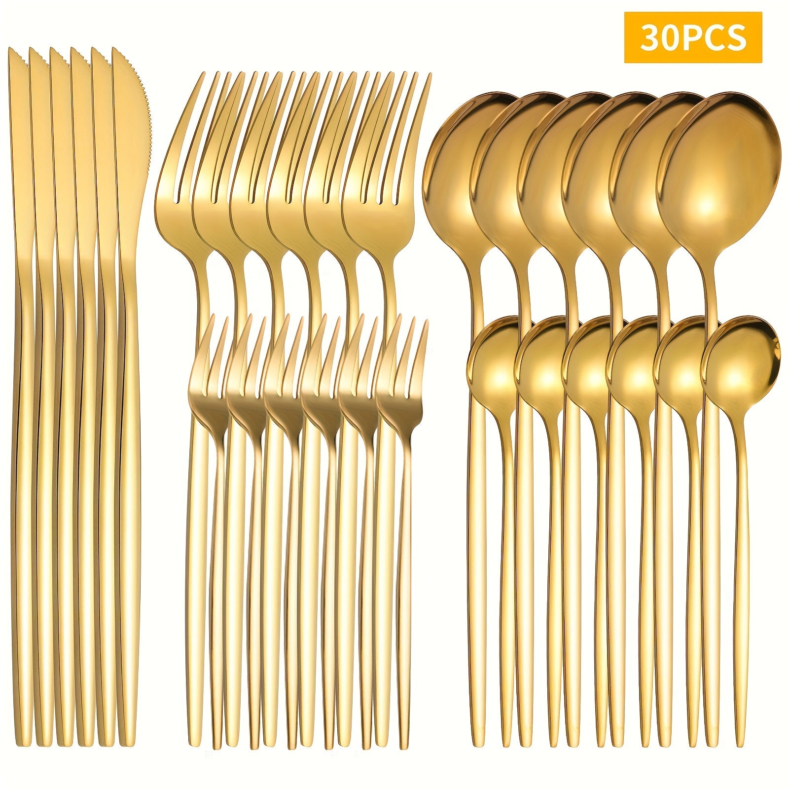 30-Piece Stainless Steel Cutlery Set Fork Knife Spoon Dishwasher Safe Mirror Polished