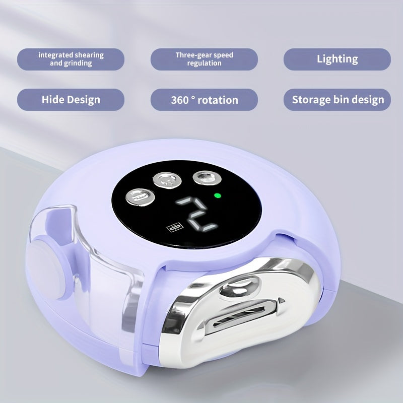 Cortador de uñas eléctrico con pantalla LCD, recargable por USB, molinillo de 3 velocidades, almacenamiento de polvo