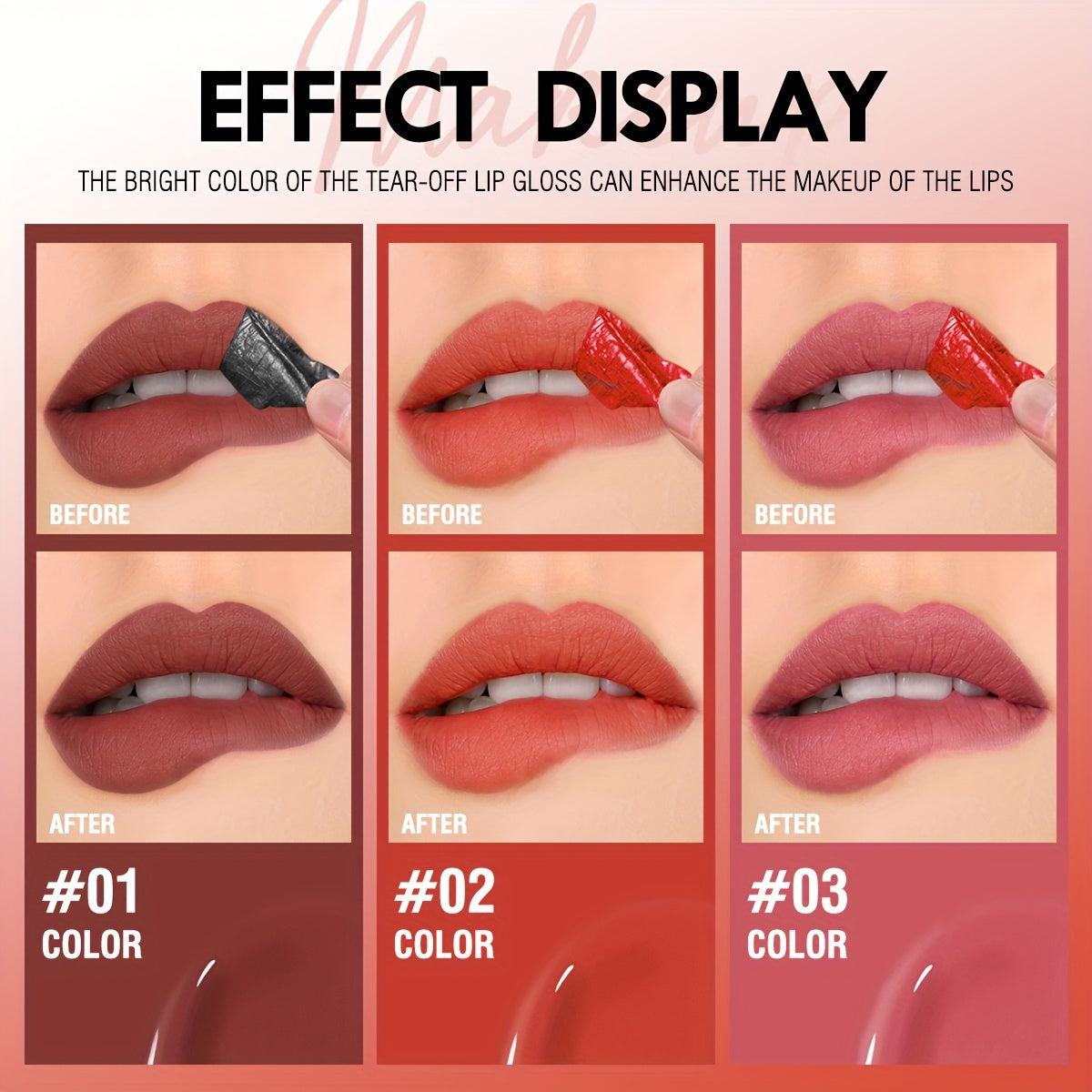 Brillo de labios con tatuaje peel-off para mujer, a prueba de agua, de larga duración, rosa baya y rojo