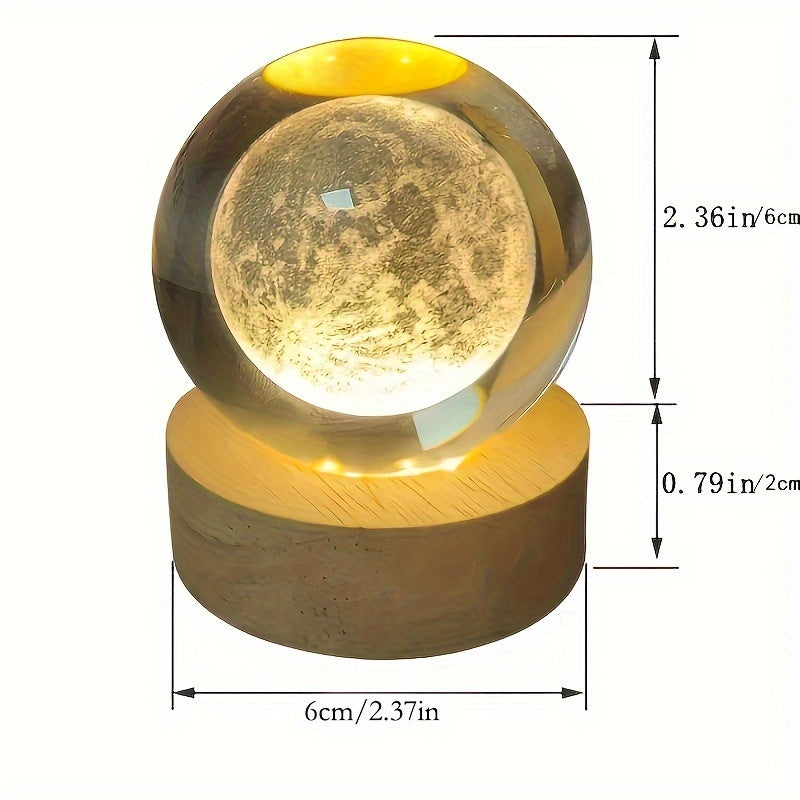 3D Stereo Crystal Ball Night Light with Monochrome Warm LED for Bedroom Decor