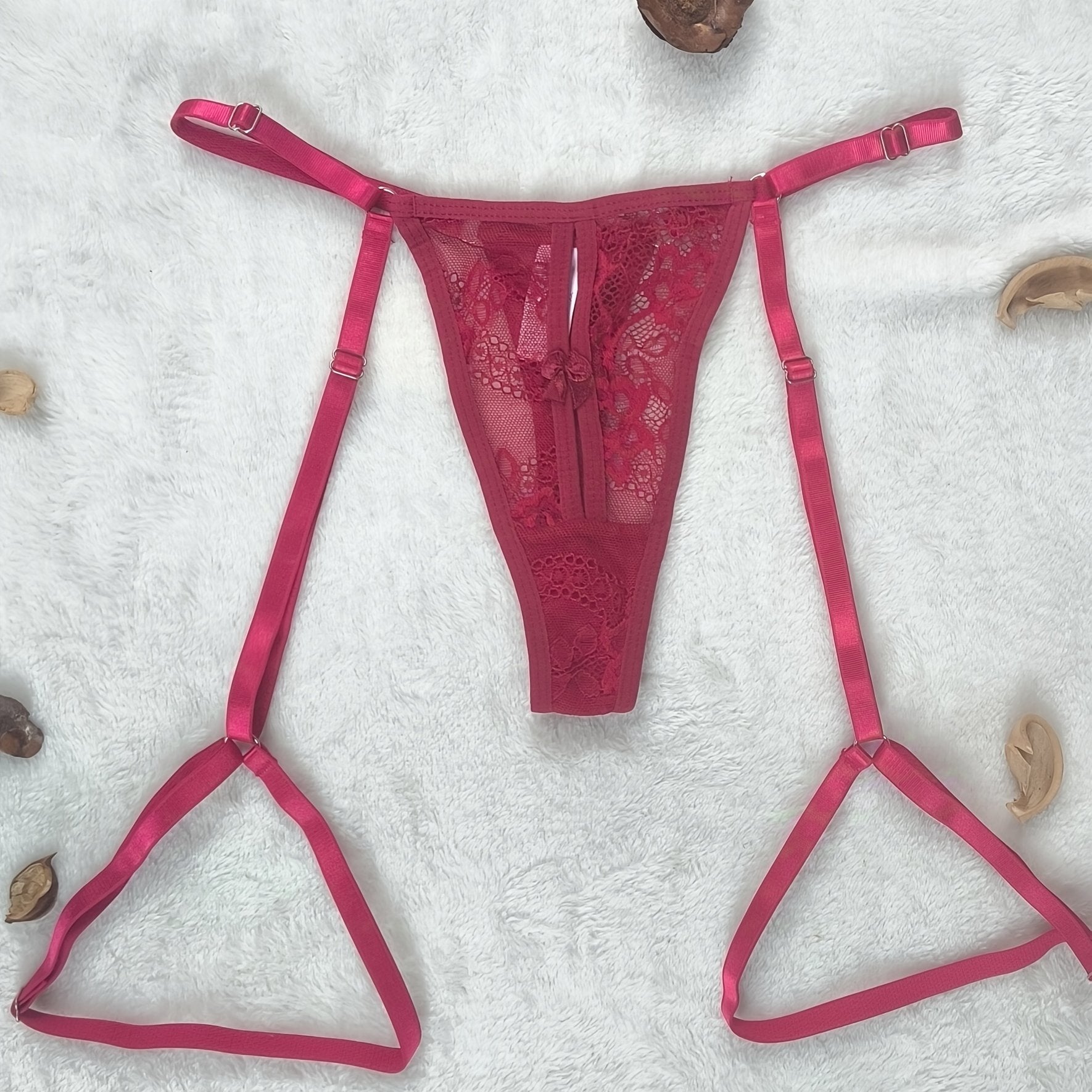 Adult Lace Contrast G-String Thong with Adjustable Straps and Drop Waist Solid Color Lingerie