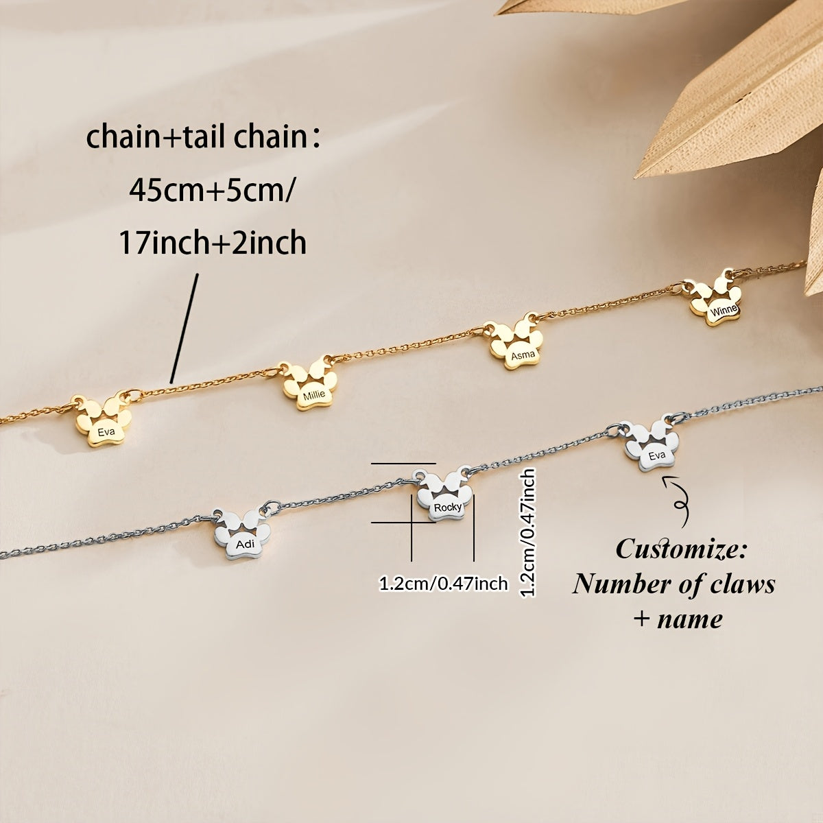 Mis Pet Paw taqinchoq, shaxsiy yozuv bilan, 18K oltin qoplamali tirnoq pendants