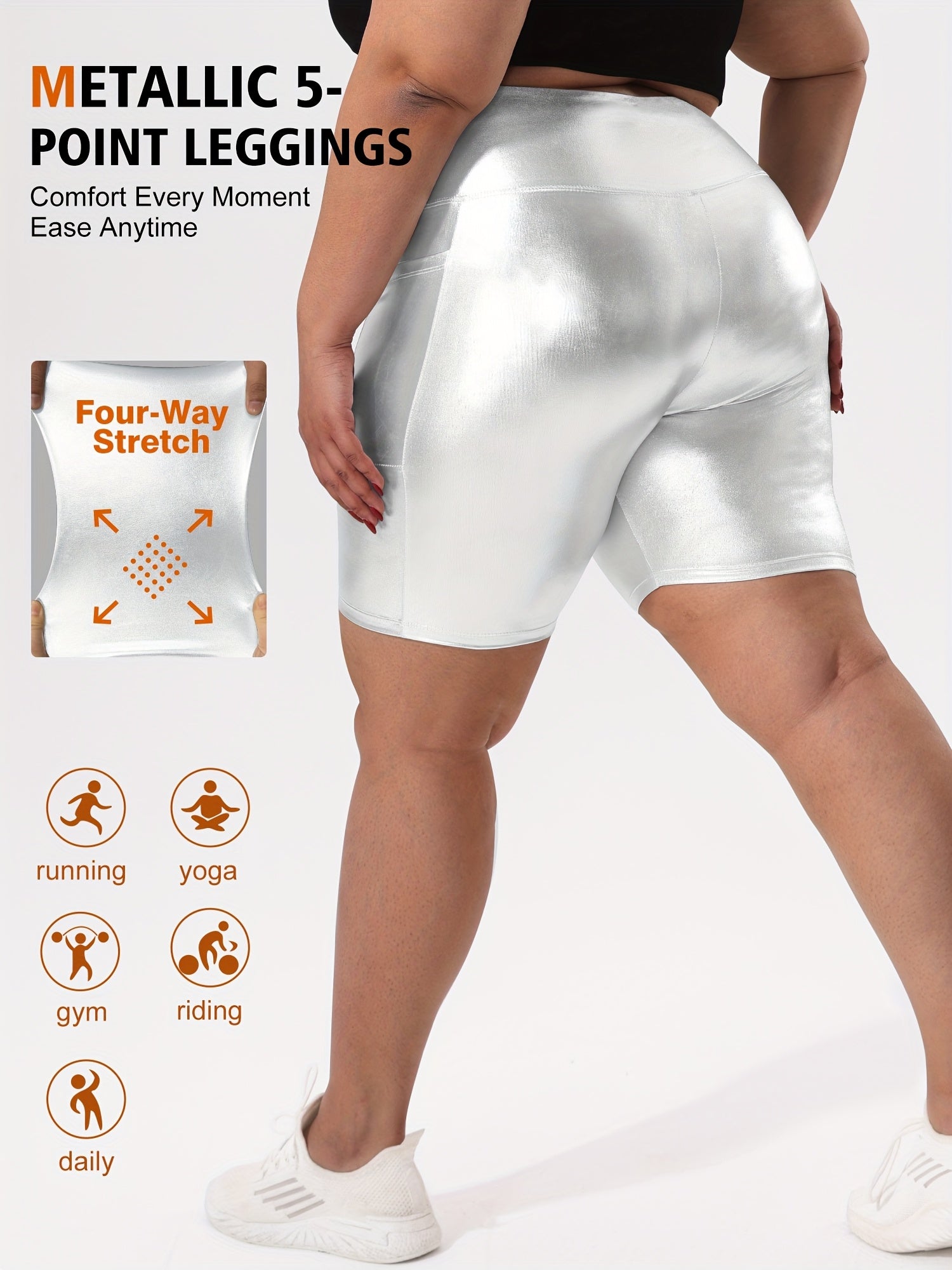 Plus Size High-Waisted Gold Foil Side Pocket Shorts Summer Style