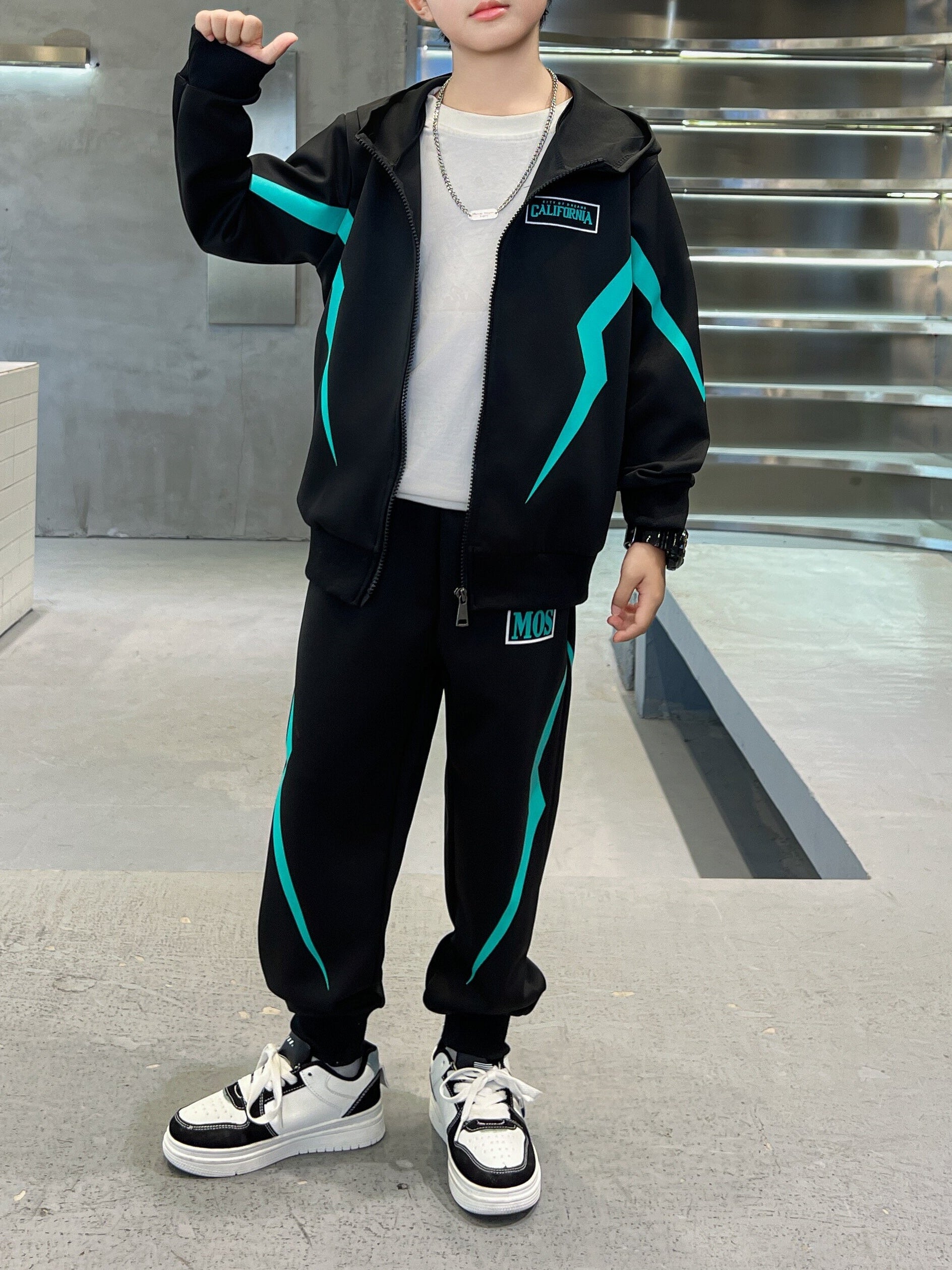 Boys' Spring Autumn Casual Outfit Set Hoodie and Pants Alphabet Pattern Kids' Knit Polyester