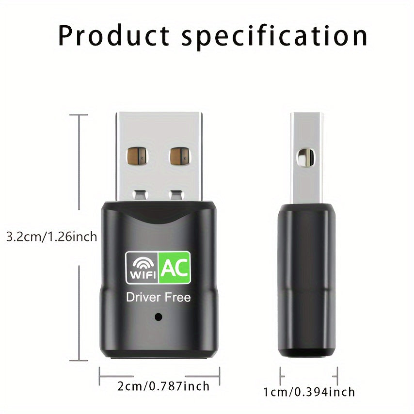 Dual Band Wireless USB Network Adapter 600Mbps Plug and Play Compatible with Windows XP 7 8 8.1 10 11