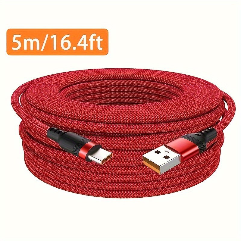 Fabric Flat USB-C Charging Cable 66W 6A Quick Charge for Smartphones and Devices