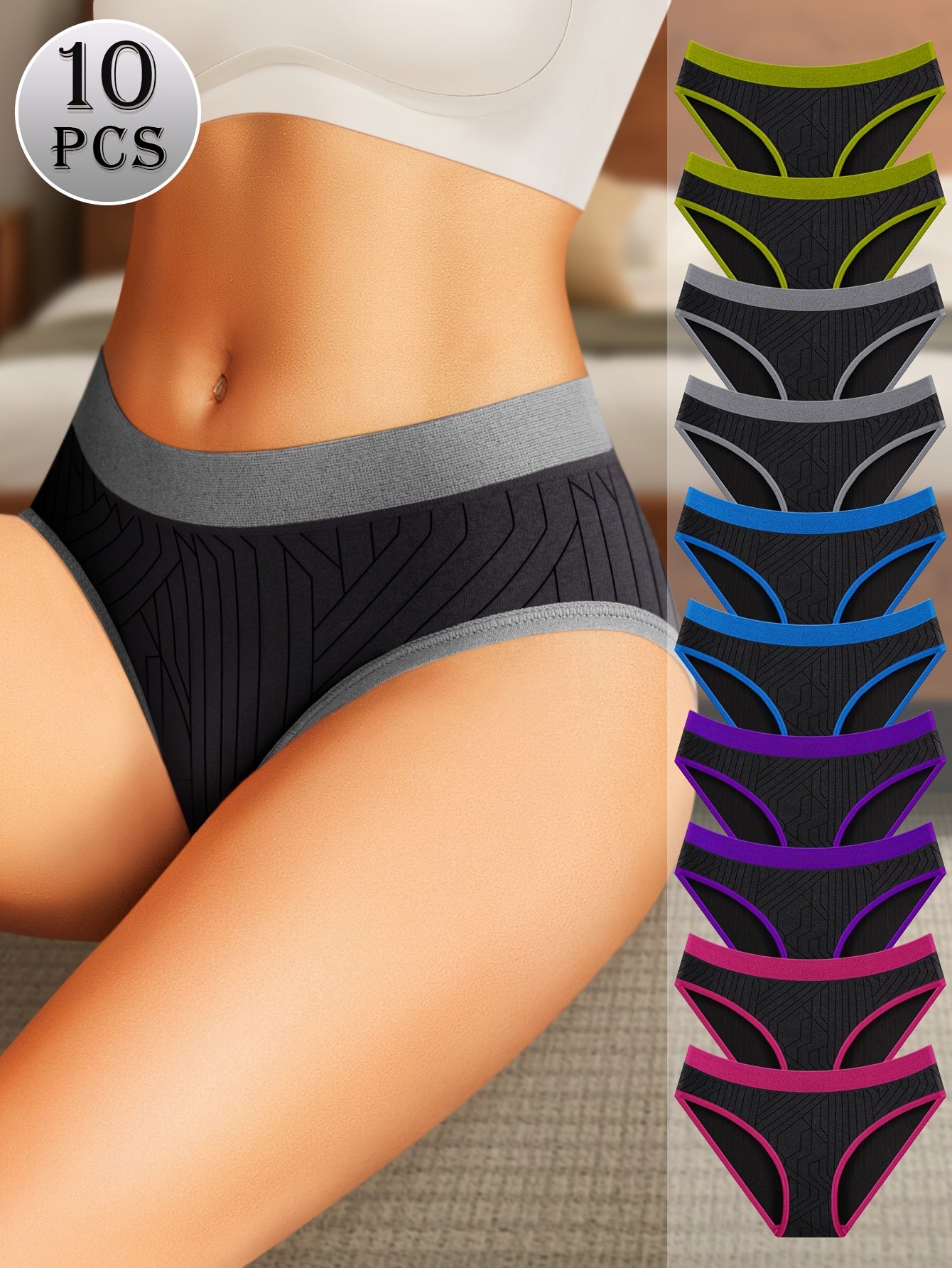 Women's Seamless Low Rise Briefs with Colorblock No Show Design Pack of 10