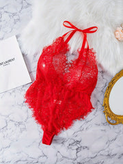 Women's Floral Lace Teddy with Halter Neck Backless Lingerie