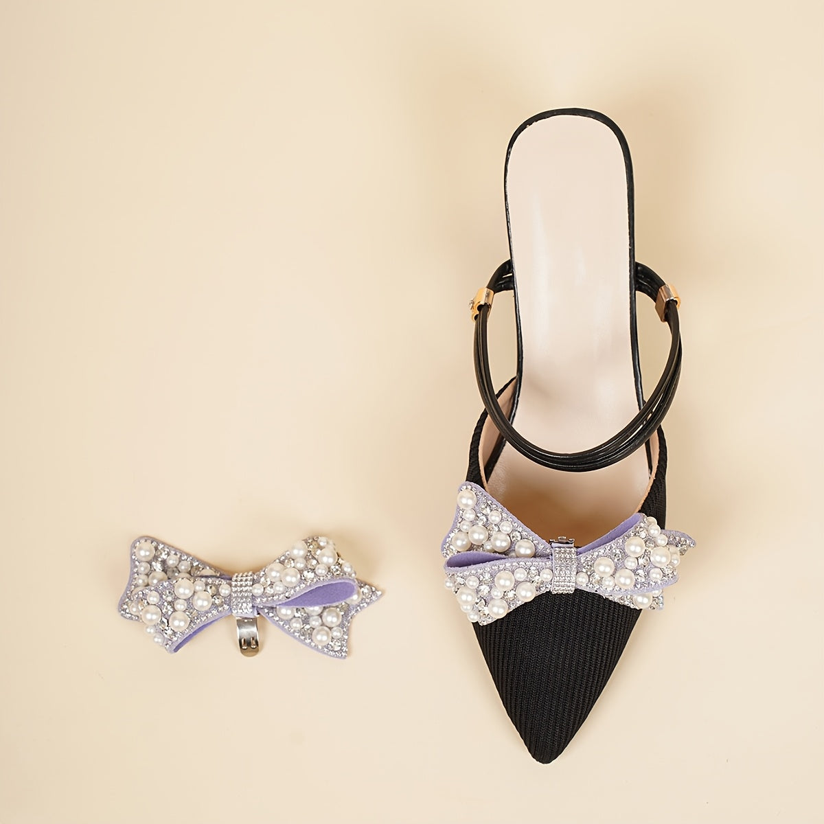 Women Rhinestone Bowknot Shoe Clips Detachable Decor