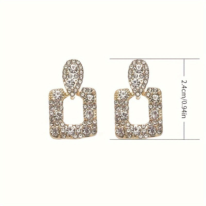 Women Water Crystal Geometric Square Drop Earrings Zinc Alloy Stainless Steel Posts