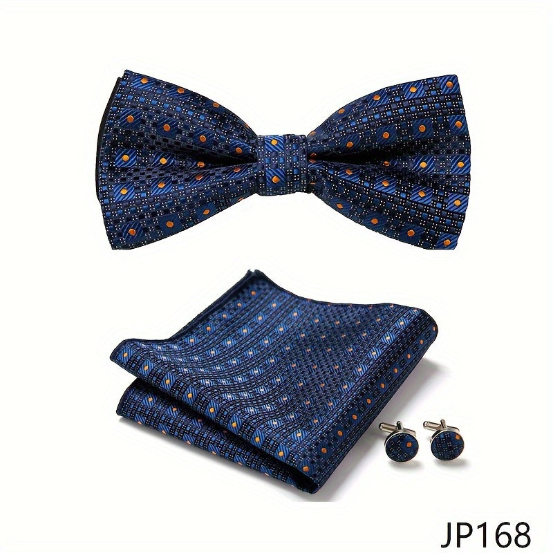 Men's Blue Polyester Tie and Pocket Square Set Floral Pattern for Formal Events