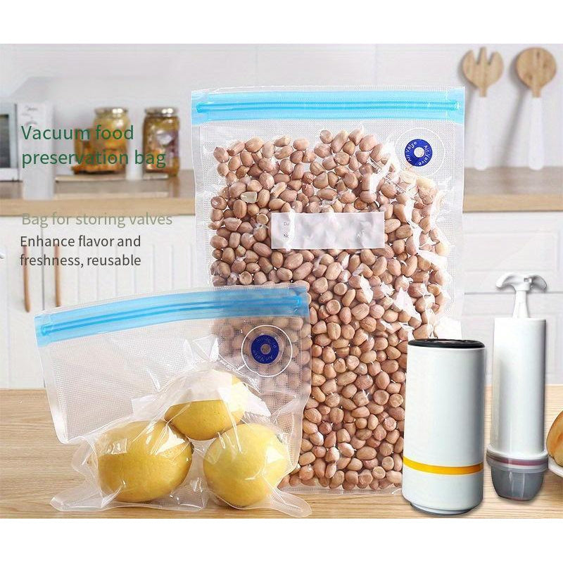 Qayta ishlatiladigan vakuumli oziq-ovqat saqlash sumkalar, mevalar, sabzavotlar, yongʻoqlar, muzlatgich, sovutgich uchun