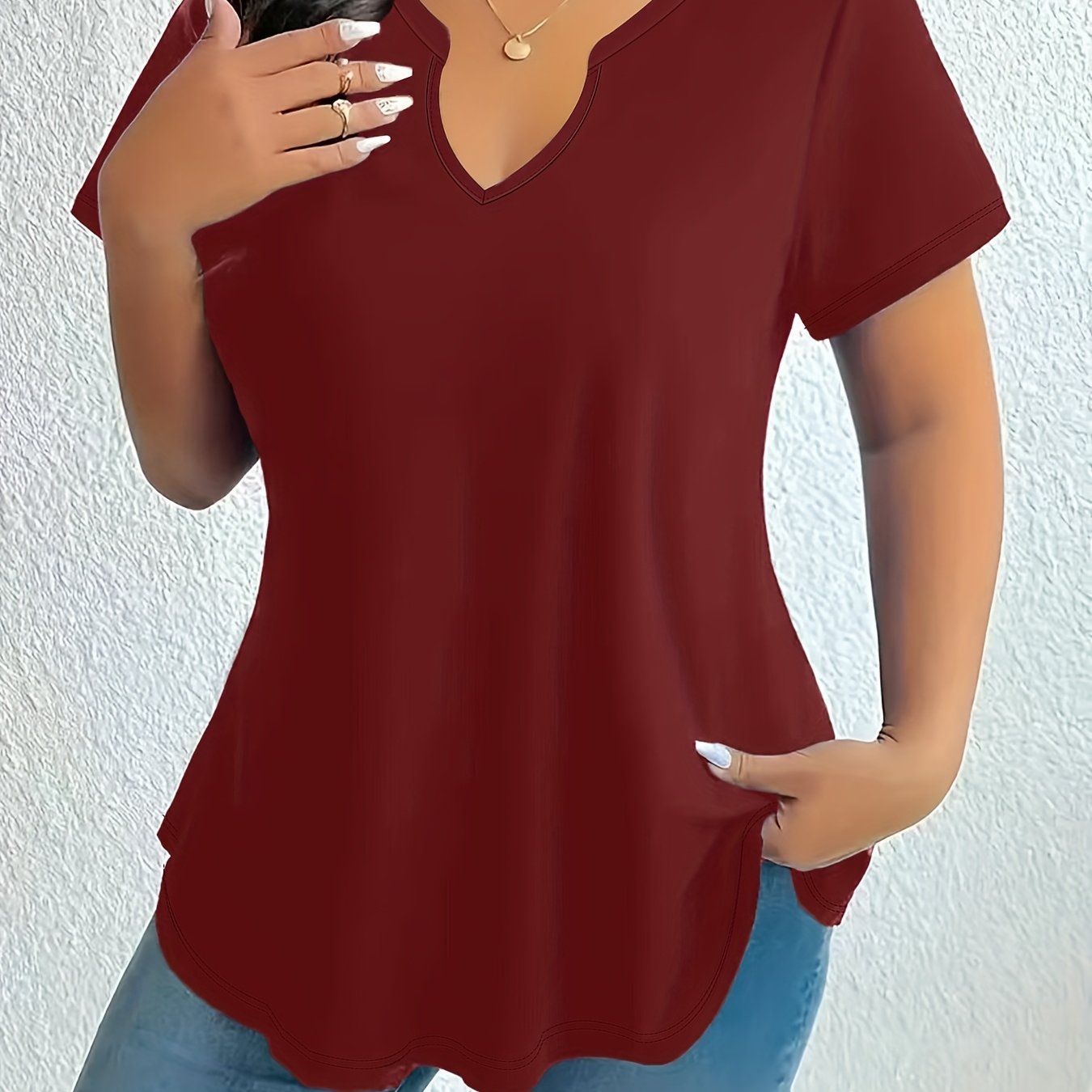 Plus Size Women's Teal Blouse Stretchy Stand-Up Collar Office Top