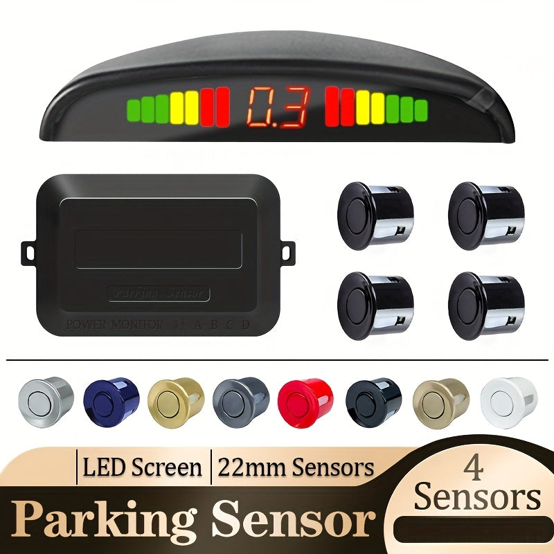 Kit de sensores de estacionamiento con 4 sondas, detección ultrasónica, indicadores LED, universal, fácil de instalar