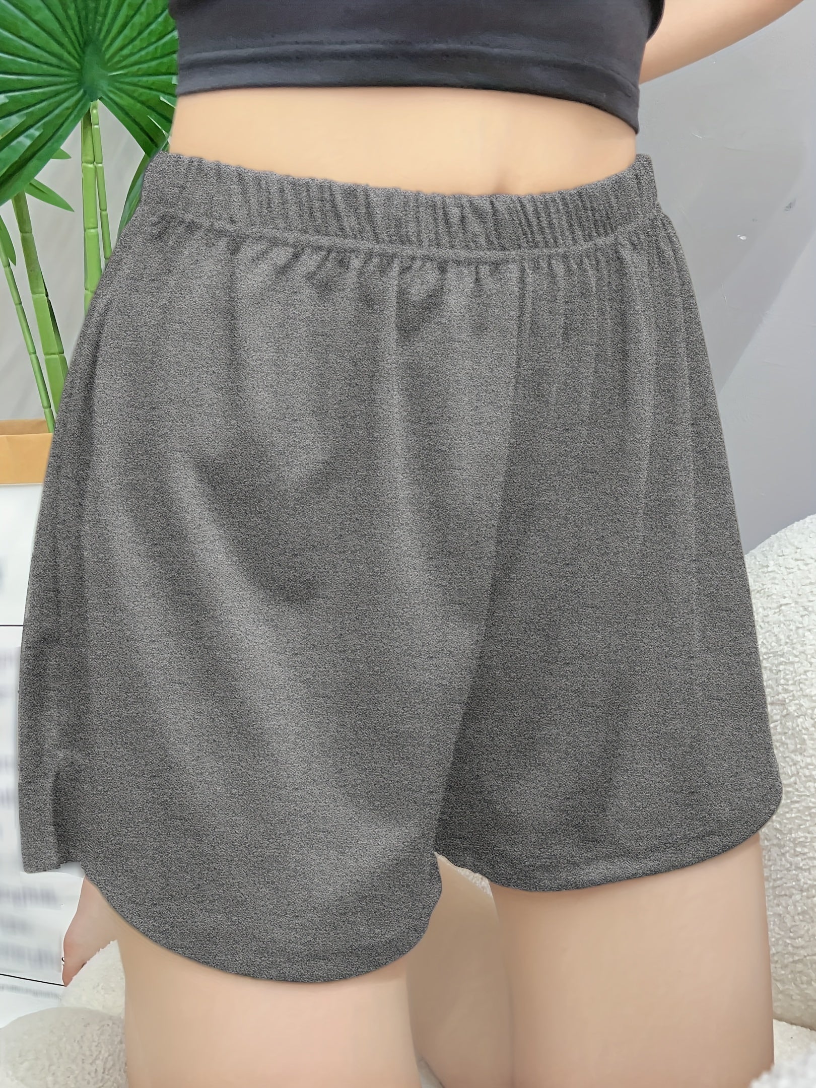 Plus Size Women's Loose Pajama Shorts with Elastic Waist and Split Hem