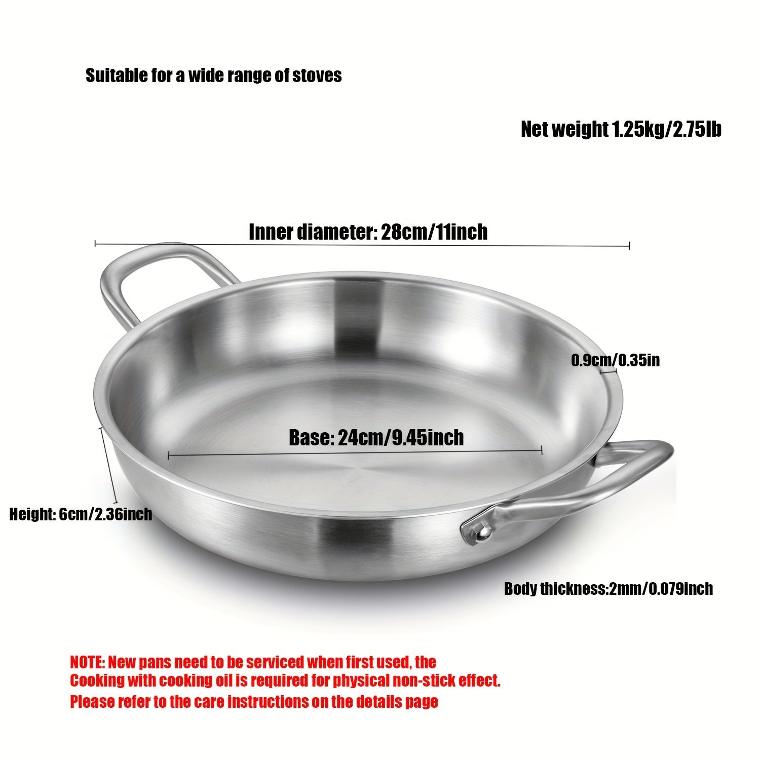 304 zanglamaydigan po'latdan yasalgan grill qovurilgan panjara, ikki tutqichli, elektrsiz, barcha pechlar uchun mos