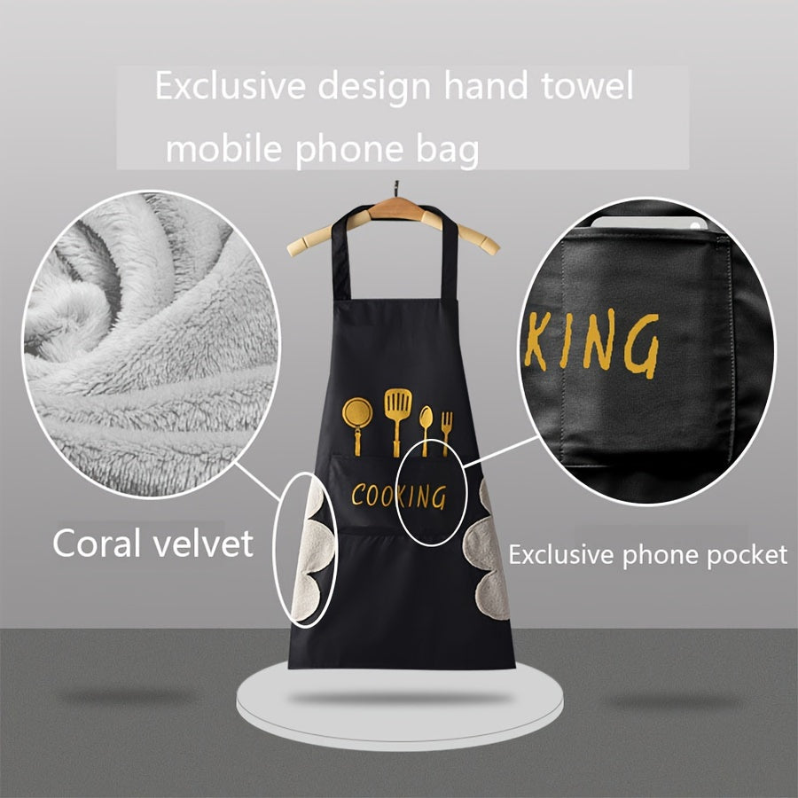 Black and White PVC Apron with Cooking Utensil Design for Home and Restaurant Use