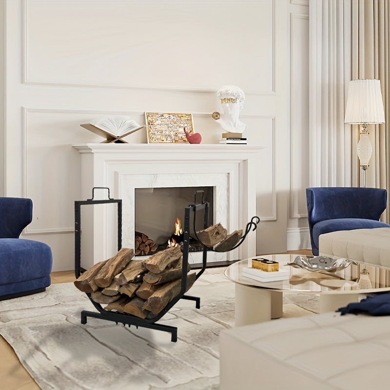 Sturdy Metal Firewood Rack Compact Wood Storage for Home and Workspace