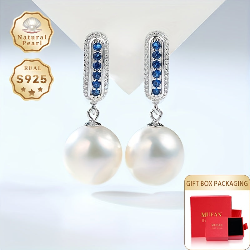 Women's Freshwater Pearl Dangle Earrings 11-12mm S925 Silver Gift Box