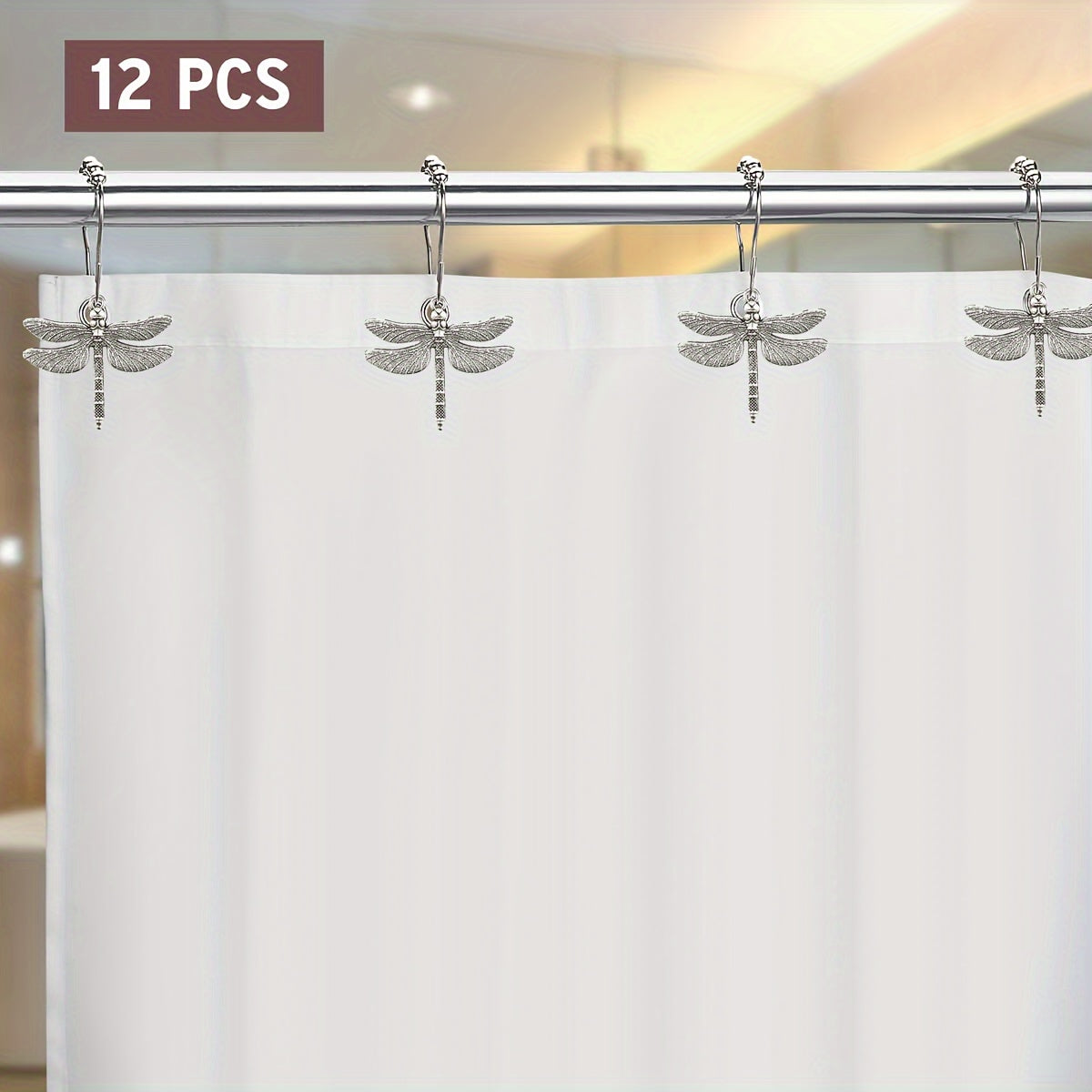 Set of 12 Dragonfly Shower Curtain Hooks Rustproof Metal Pearl Accents Waterproof Durable