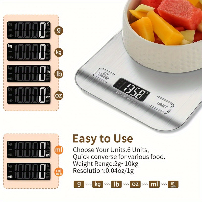 Digital Kitchen Scale Stainless Steel Food Weighing Tool with LCD Display