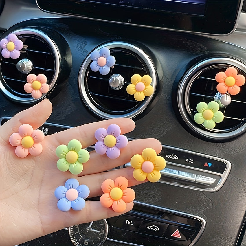 6pcs Cartoon Flower Car Air Vent Decorations Interior Accessories