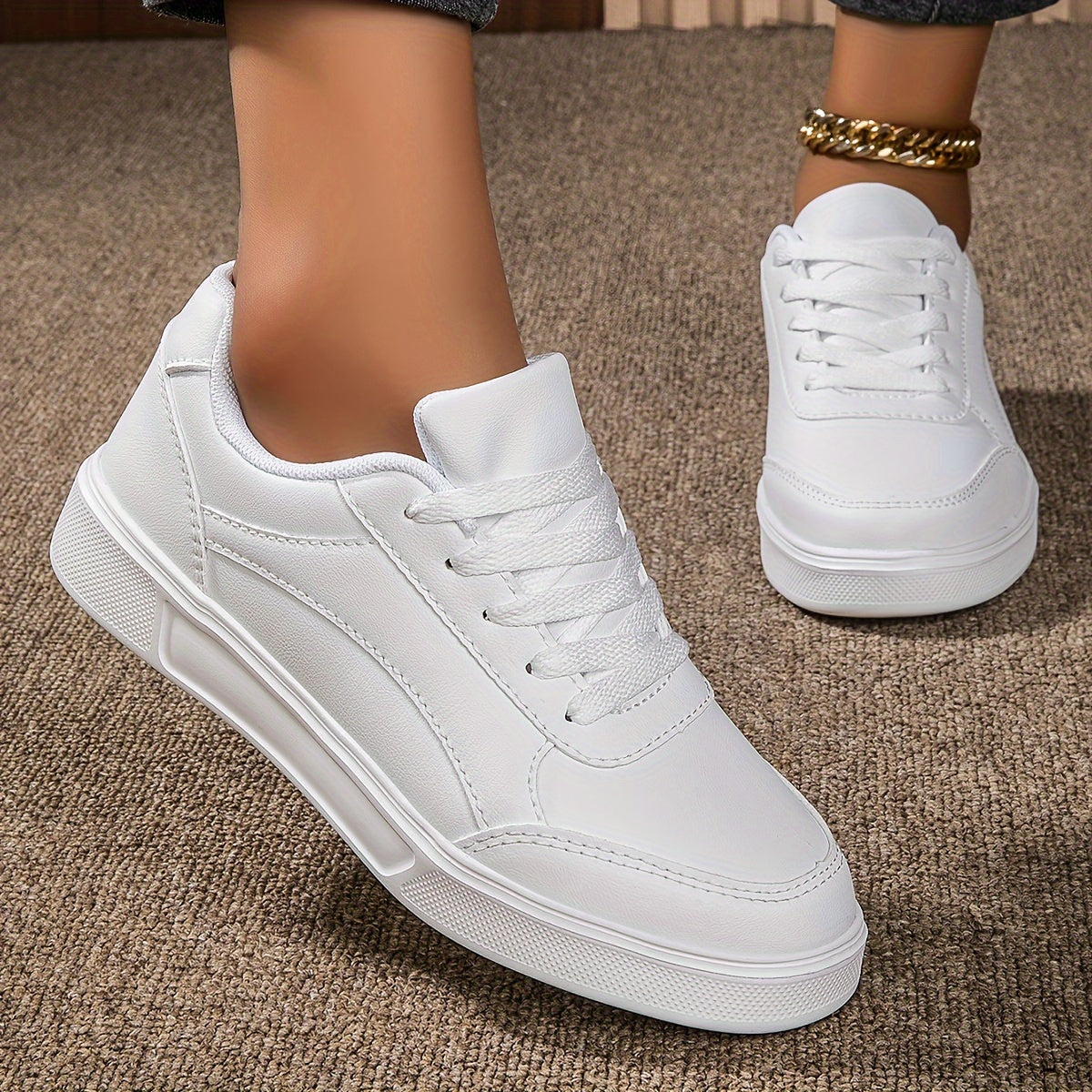 White Women's Casual Sneakers Lightweight All-Season Low Top