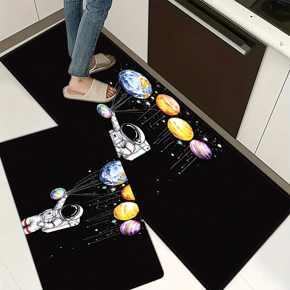 Kosmik mavzudagi yopishqoq bo'lmagan oshxona matosi Astronaut Planets suv o'tkazmaydigan yog'ga chidamli