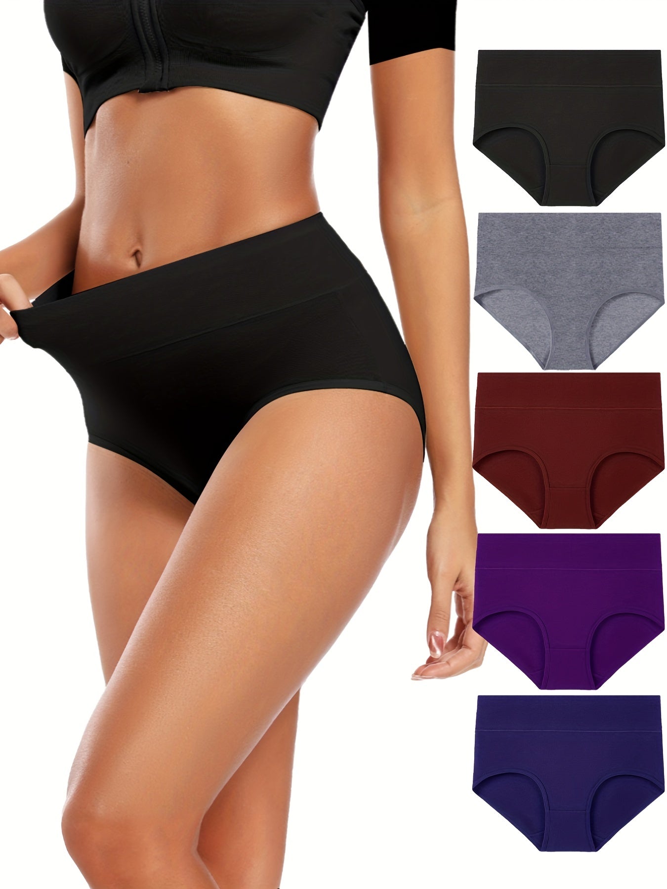 Women's High-Waist Briefs Assorted Colors Soft Stretchy Knitted Underwear