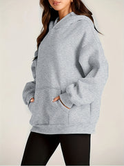 Plus o'lchamli kapüşonli svitshot, cho'ntakli, polyester tikilgan mato, kuz-qish