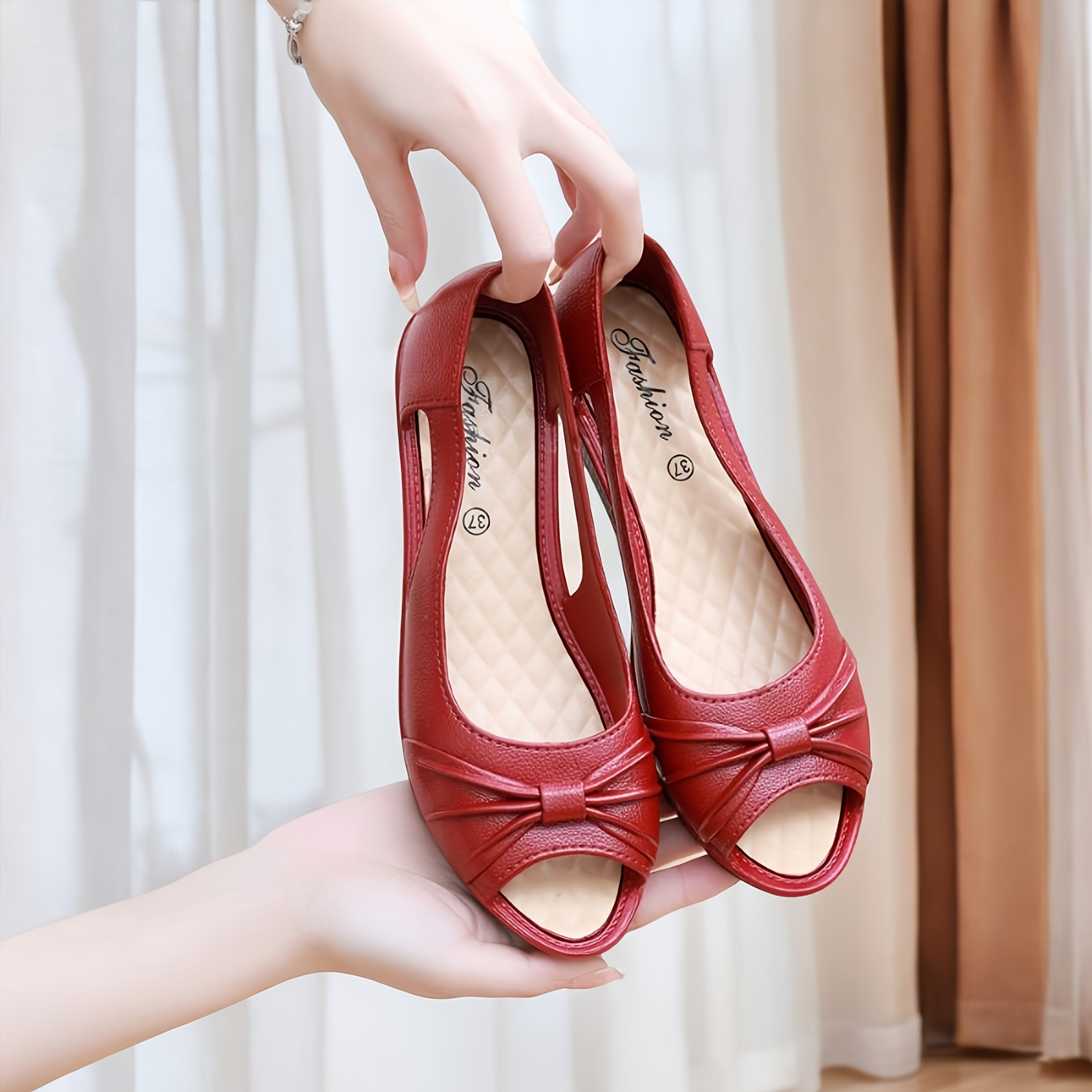 Women's Low Wedge Slide Sandals Soft EVA Peep-Toe Bow Non-Slip Rubber