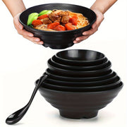 Set of 2 Black Polypropylene Ramen Bowls Microwave Safe Dishwasher Safe with Spoons