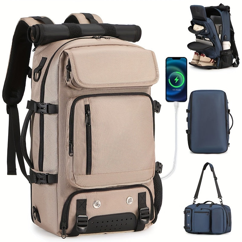 Black Waterproof Hiking Backpack with Shoe Compartment and Adjustable Straps