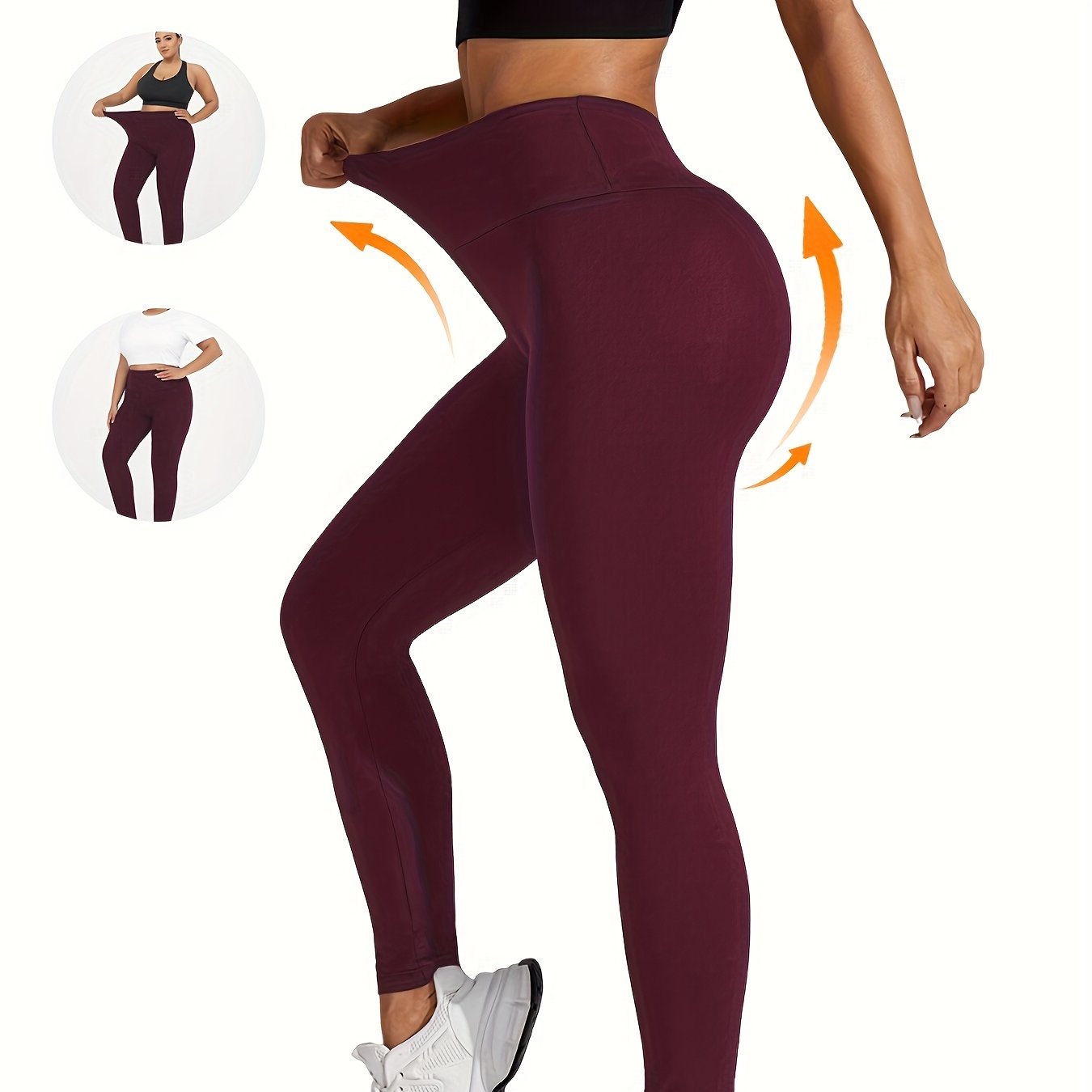 Plus Size Women's Solid High Waist Tummy Control Yoga Leggings