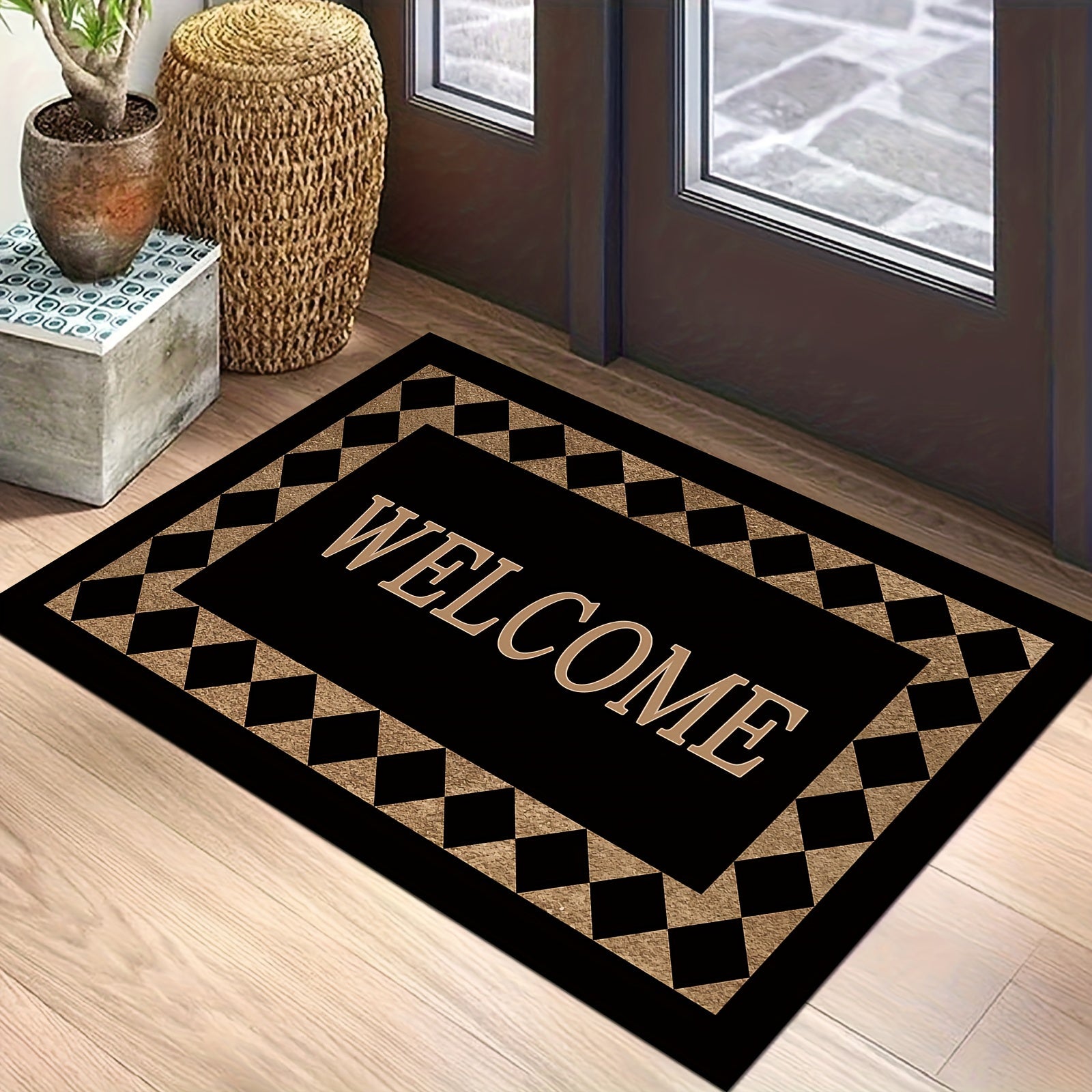 Modern Fashion Welcome Doormat Non-Slip Machine Washable Polyester Entryway Rug
