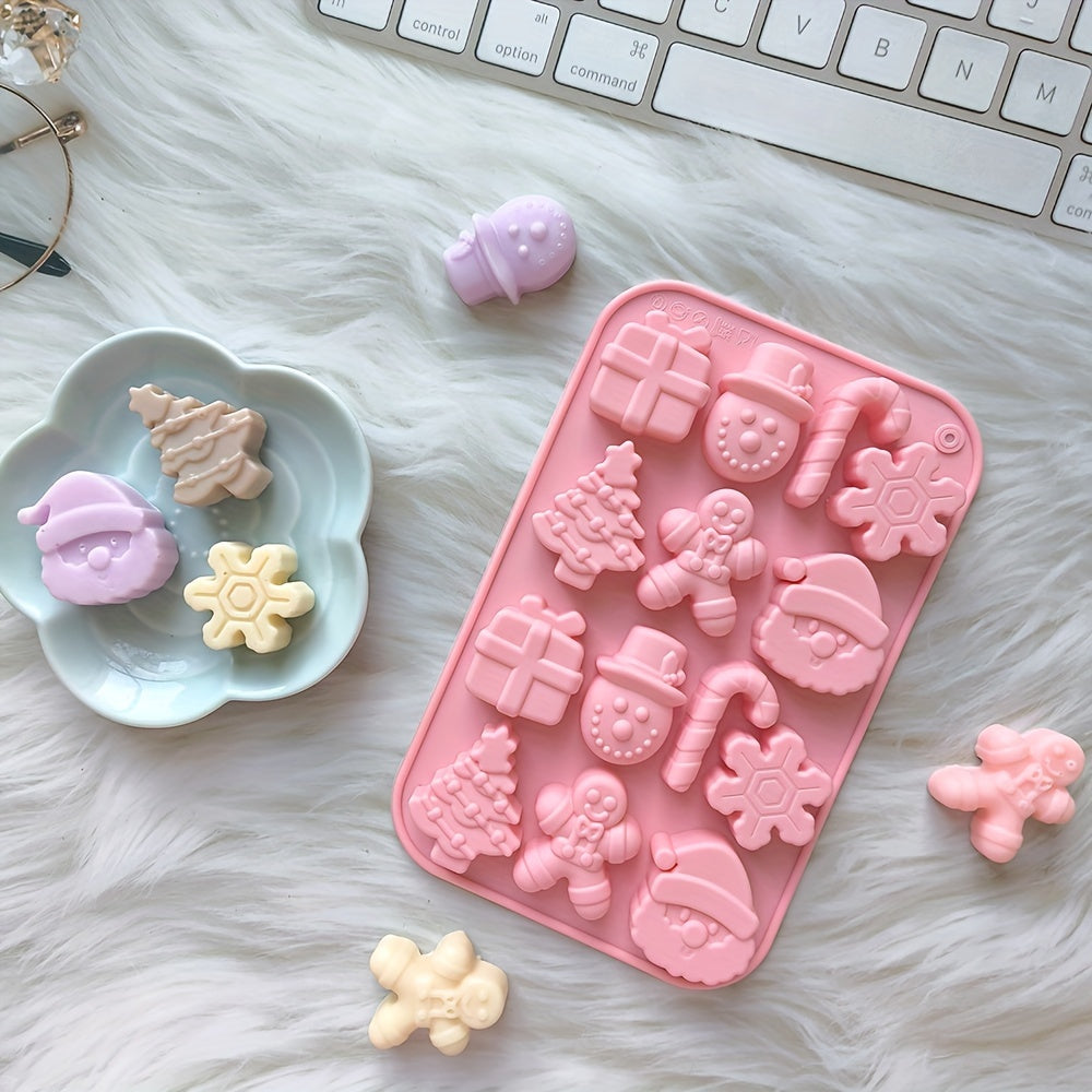 Silicone Christmas Mold 14 Cavities Snowflake Santa Tree for Ice Candy Chocolate