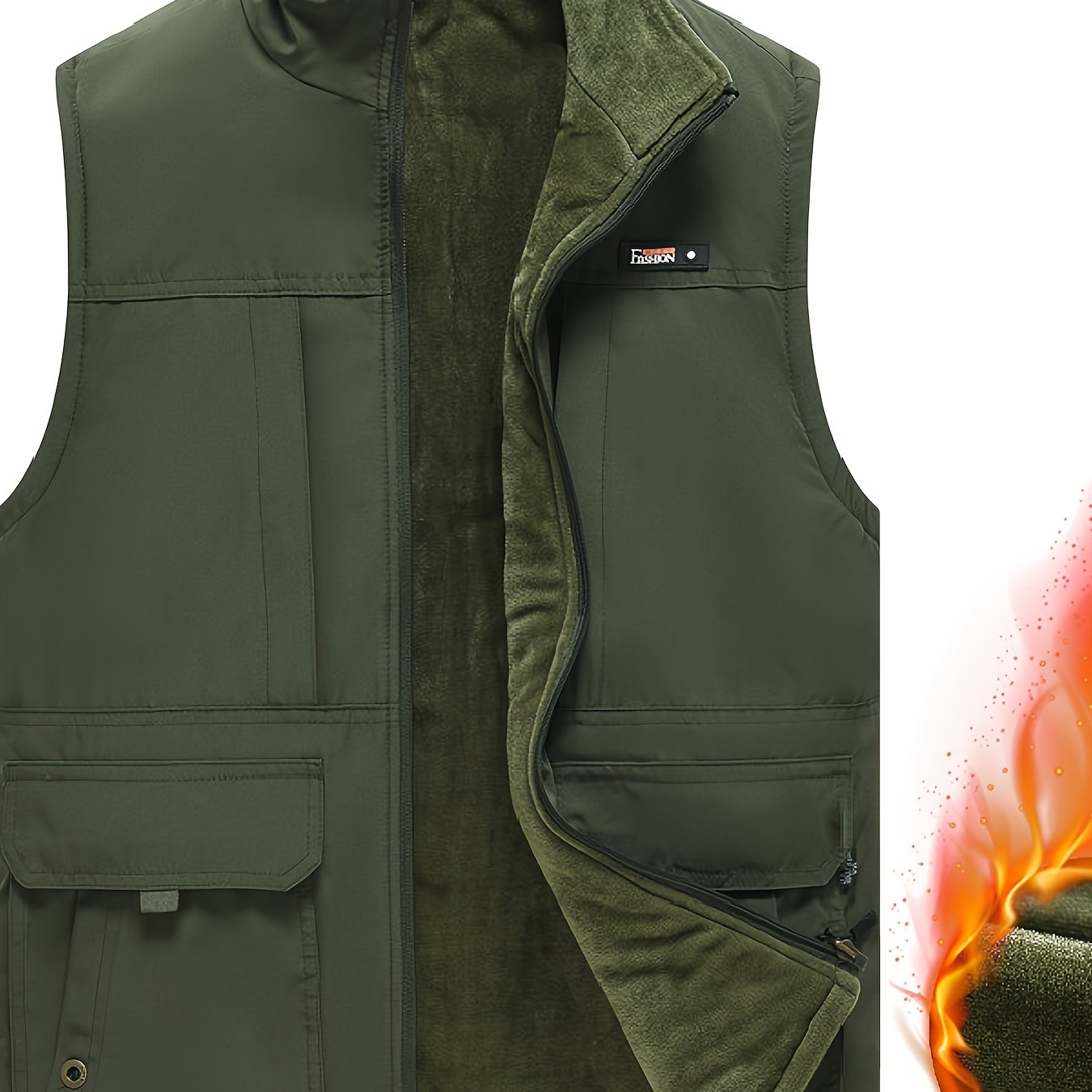 Men's Plus Size Fleece-Lined Vest with Stand Collar for Fall Winter Casual Business