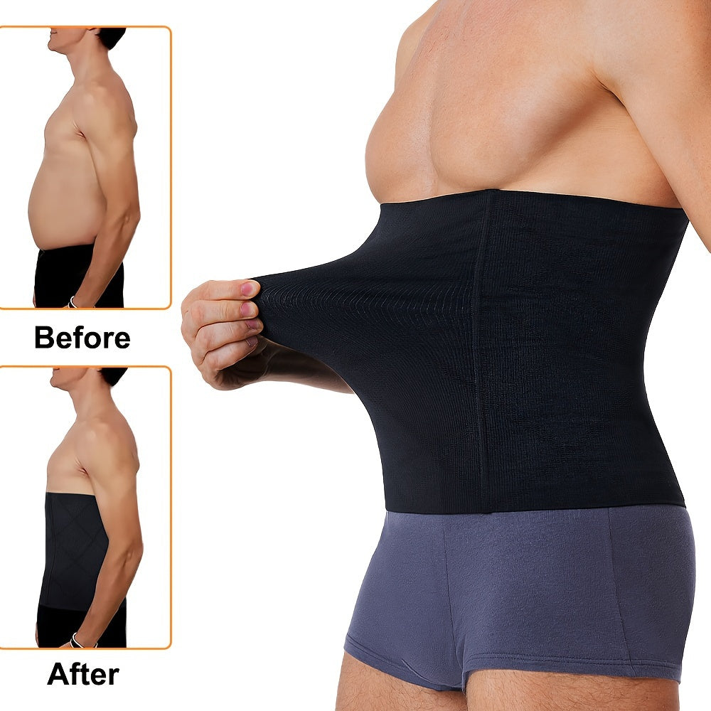 Men's Slimming Waist Trainer Black Breathable Nylon Spandex Seamless Waistband for Toning and Active Use