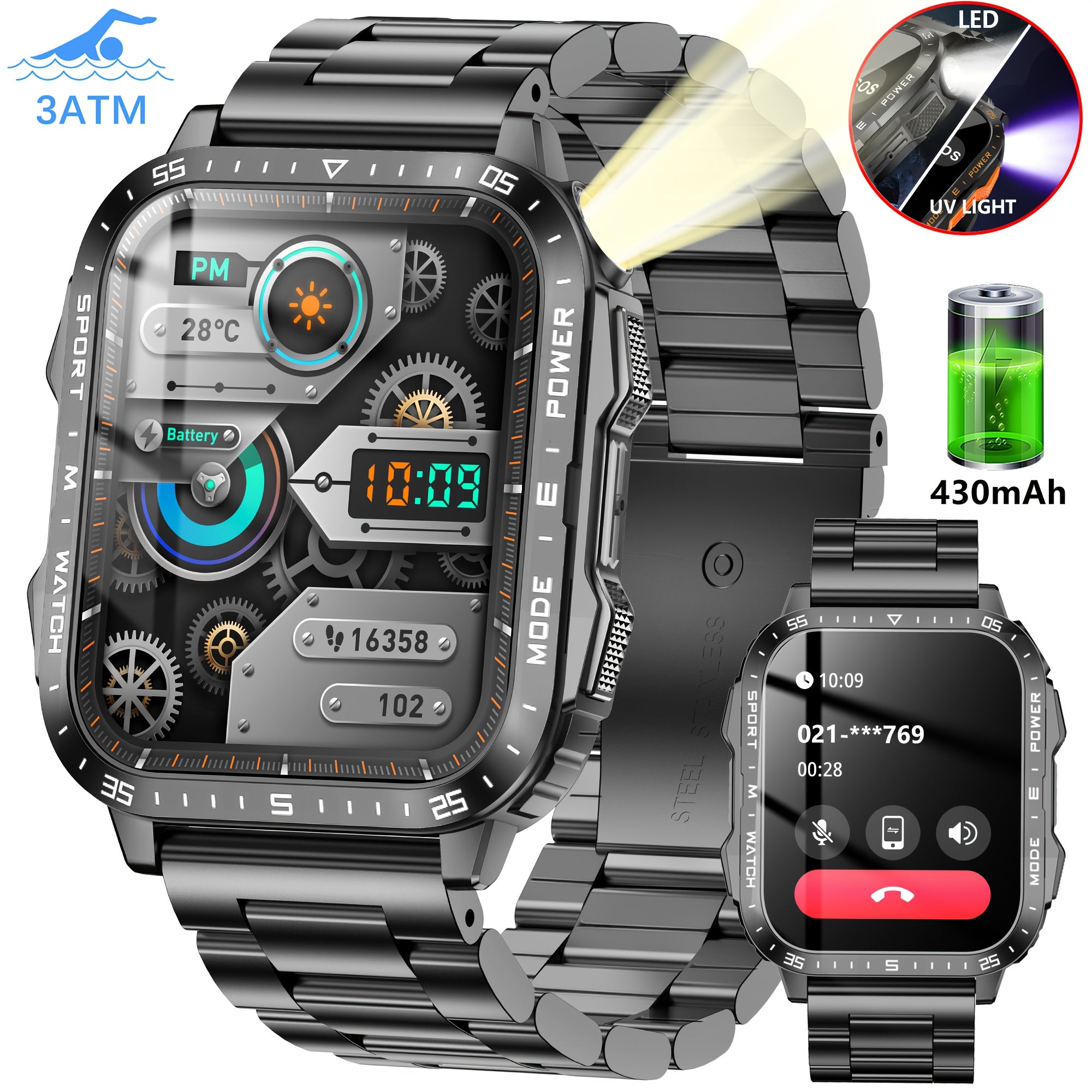 HD 4.98cm Smartwatch with 100+ Sports Modes AI Voice Assistant Sleep Monitoring Fitness Tracker for iOS Android