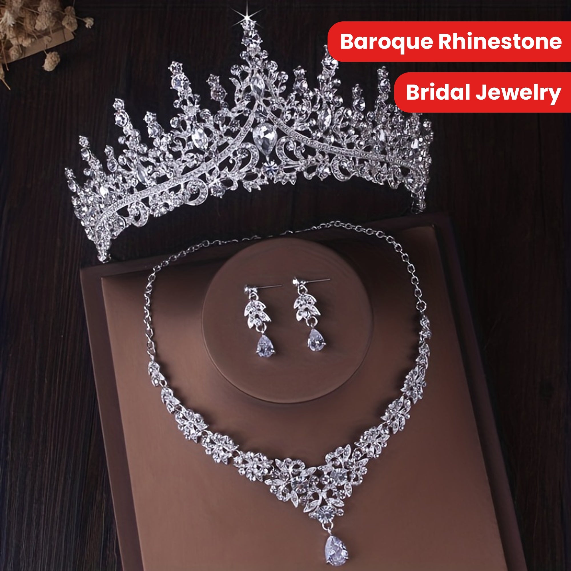 Yuvdoq uchun rhinestone zargarlik to'plami, taq, boshbog', uzuk, marjon, marjon, to'y aksessuari