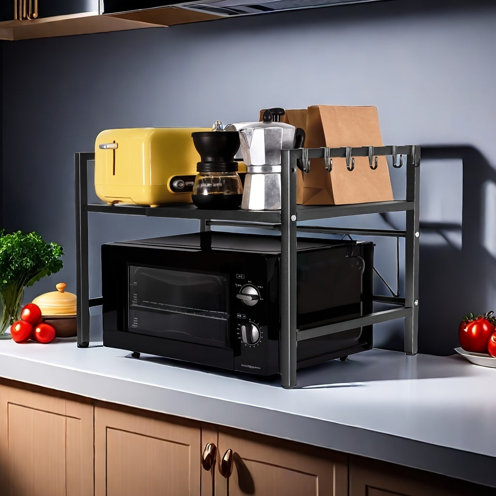 Moslashuvchan 2-qavatli mikroto'lqinli pech stendi, mikroto'lqinli pech va oshxona anjomlari uchun joyni tejovchi tashkilotchi