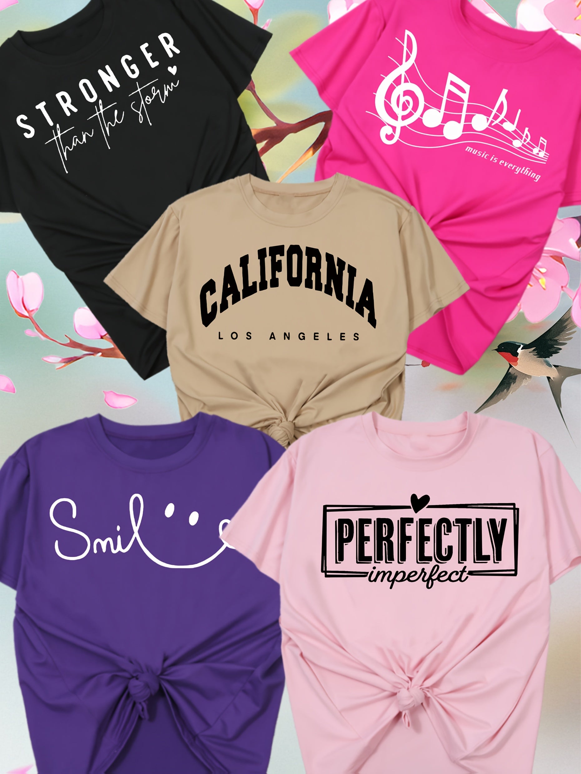 Women's Short Sleeve T-Shirts Set Polyester, Soft, Stretchy, Spring Summer