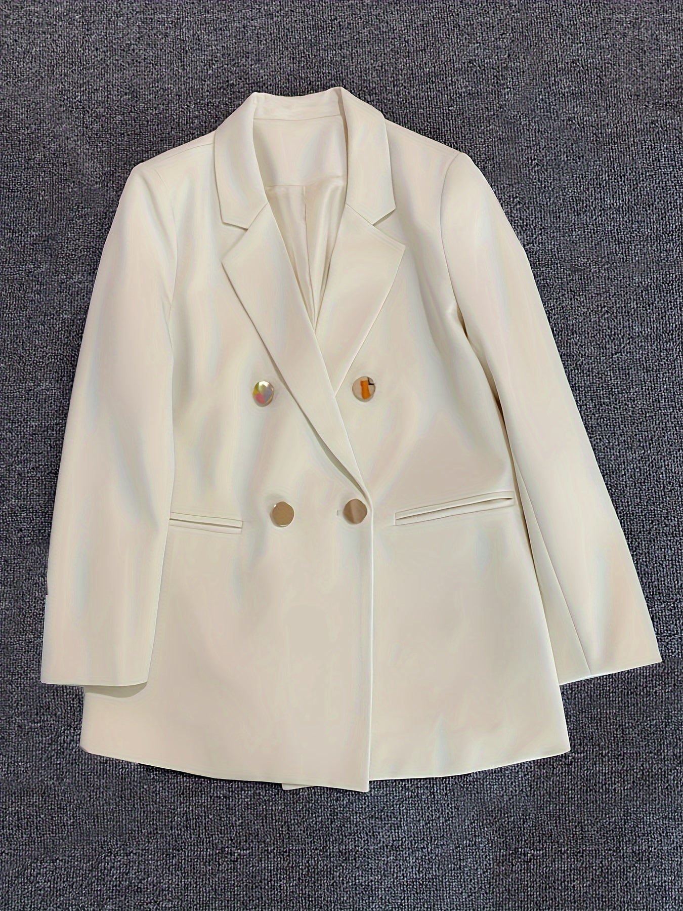 Blazer de mujer de doble botonadura de manga larga, de poliéster sólido para trabajo, primavera y otoño