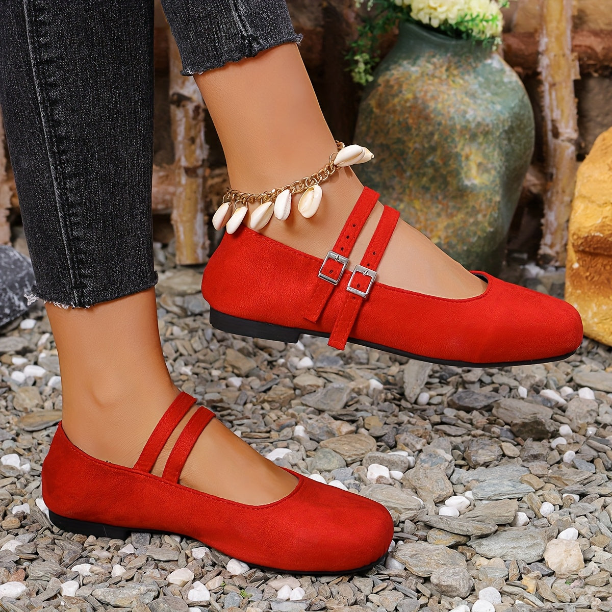 Women's Leopard Print Flats with Mary Jane Strap and Flat Sole