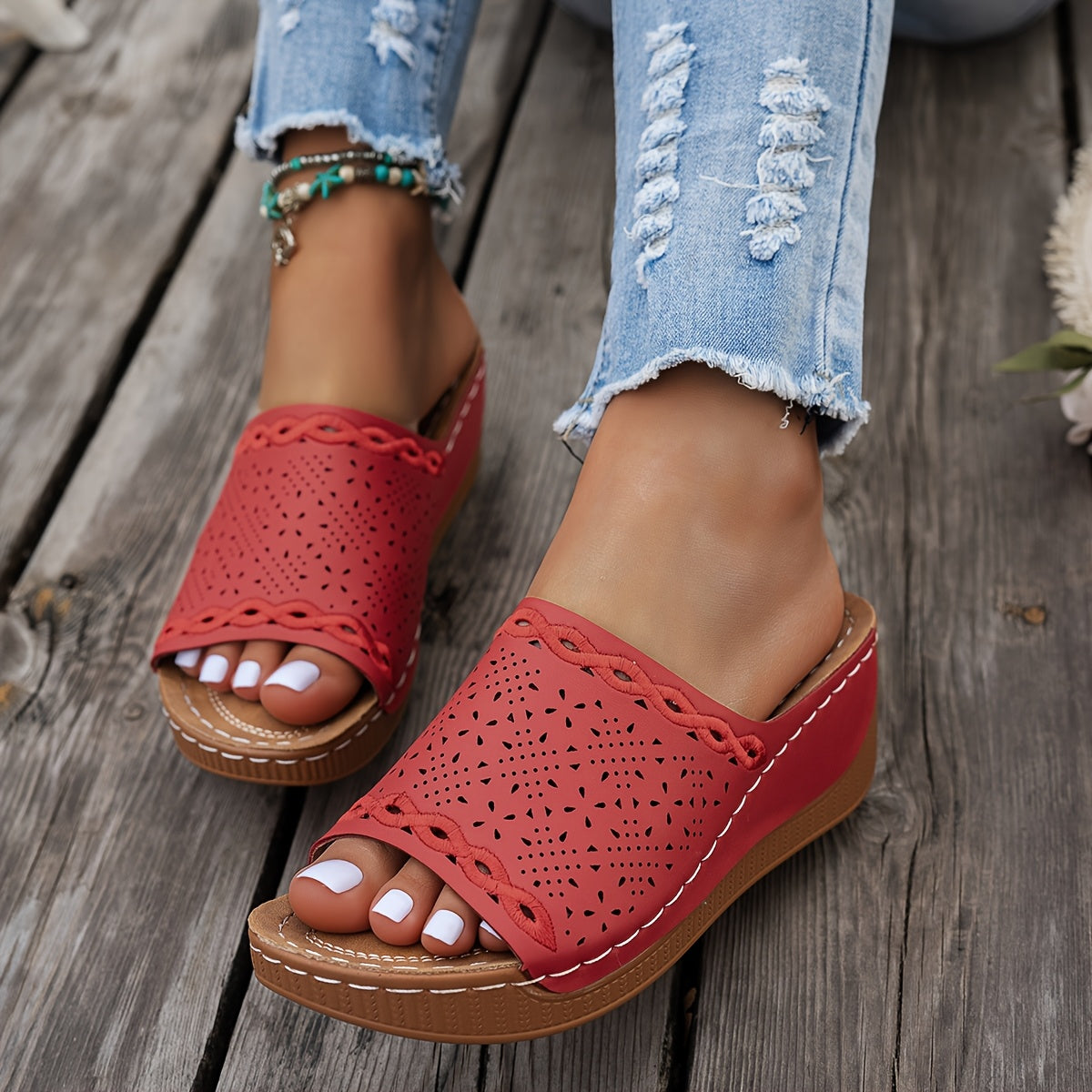 Women's Solid Color Platform Sandals Open Toe Slip-On Summer Lightweight