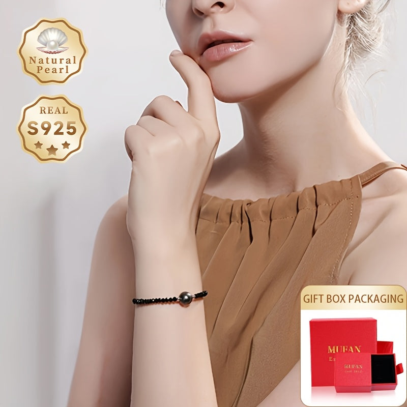 Bilagingizni ajoyib MUFAN Elegant Vintage Style Sea Gemstone Bilaguzuk bilan bezang, unda 9-10mm Yuqori Porloq Dumaloq Qora Tahitian To'pi mavjud. 925 Sterling Silver Beadlar bilan tayyorlangan, bu bilaguzuk iyun tug'ilgan tosh bilan bezatilgan va keladi