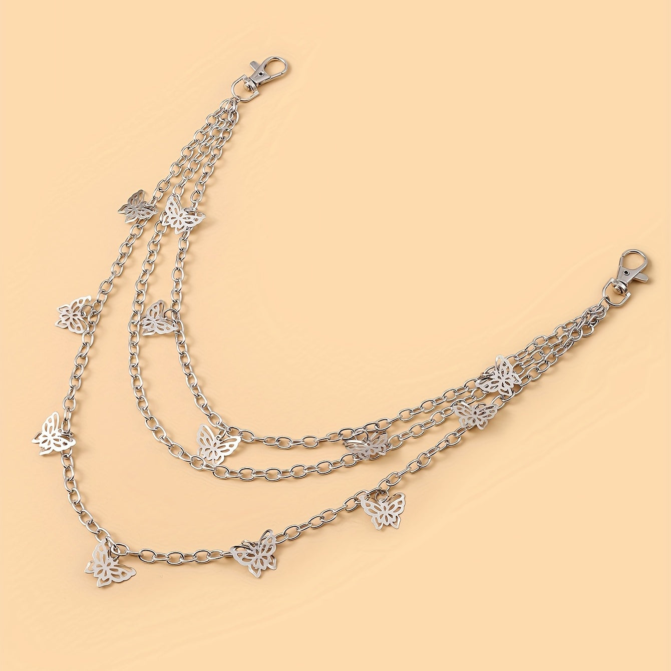 Pantalones de mezclilla punk para hombres y mujeres con cadena en la cintura y cadenas de múltiples capas de hip-hop